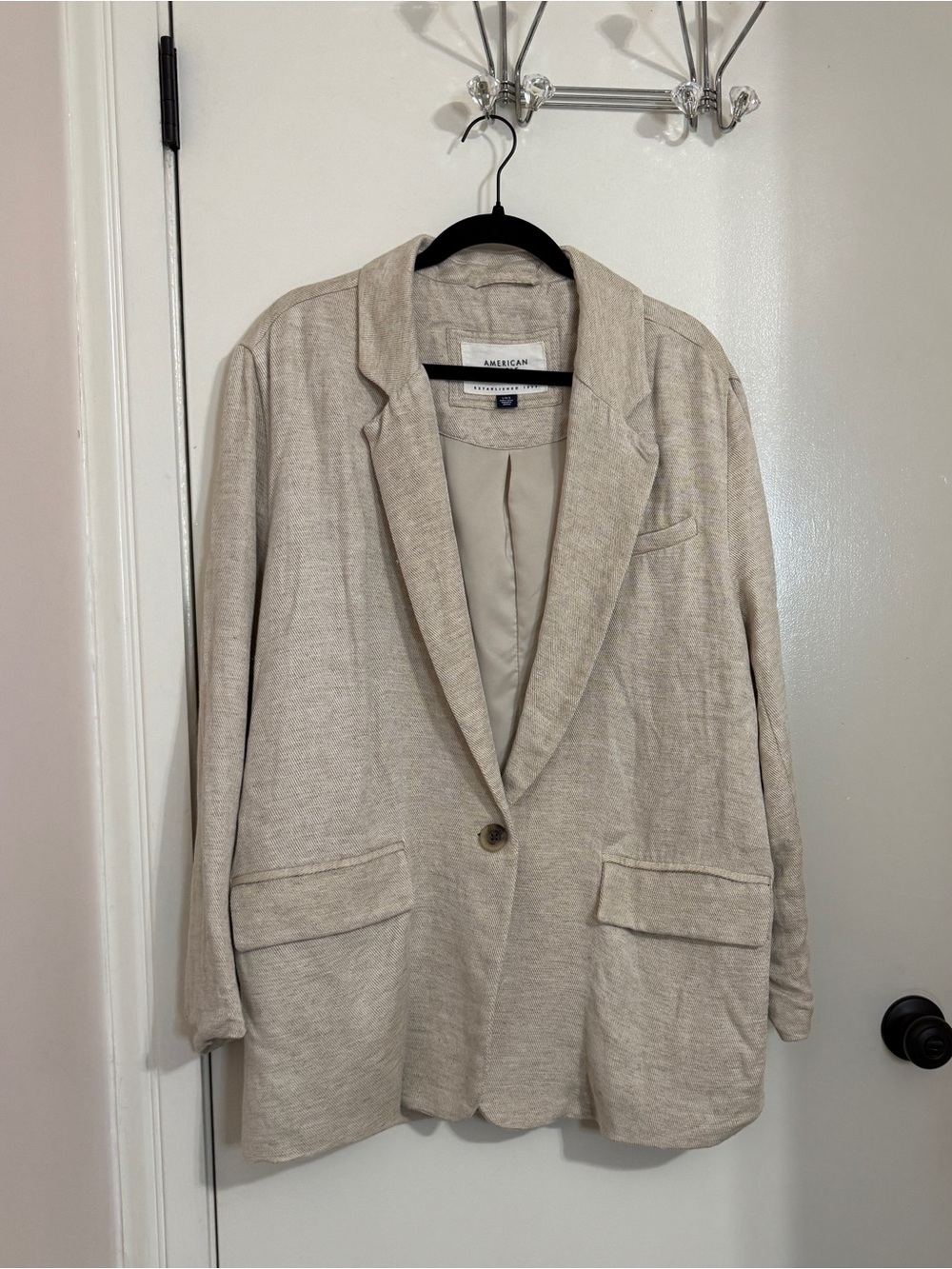 American Eagle Outfitters Women's Baggy Cream Single-Button Blazer